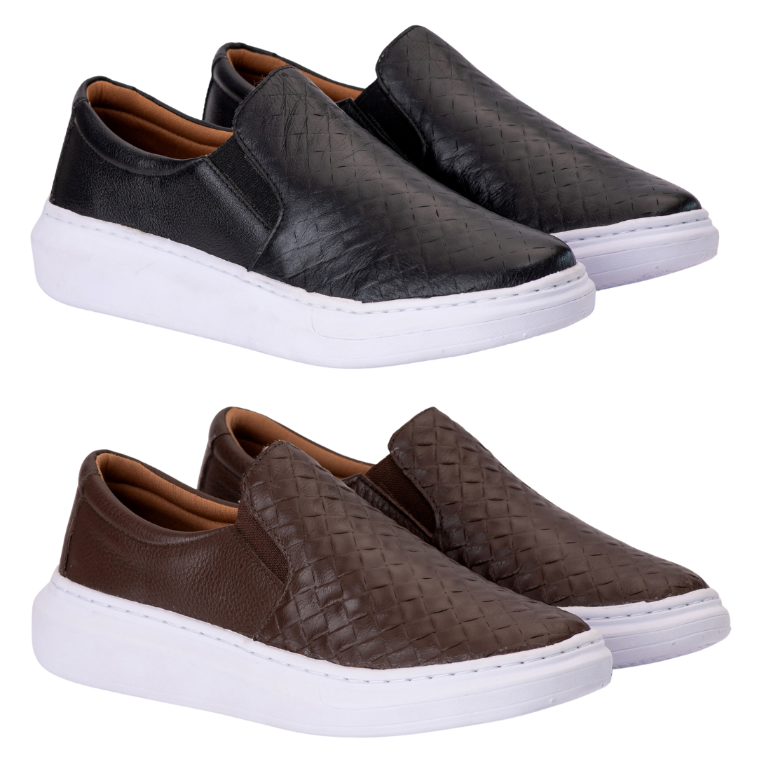 Tênis Masculino Mocassim Slip On Casual Couro Costarini® Compre 01 e Leve 02 + Brinde [Carteira e cinto]🔥