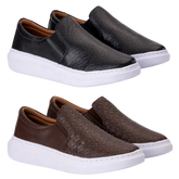 Tênis Masculino Mocassim Slip On Casual Couro Costarini® Compre 01 e Leve 02 + Brinde [Carteira e cinto]🔥