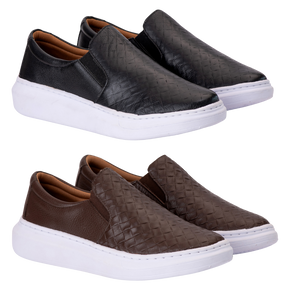 Tênis Masculino Mocassim Slip On Casual Couro Costarini® Compre 01 e Leve 02 + Brinde [Carteira e cinto]🔥