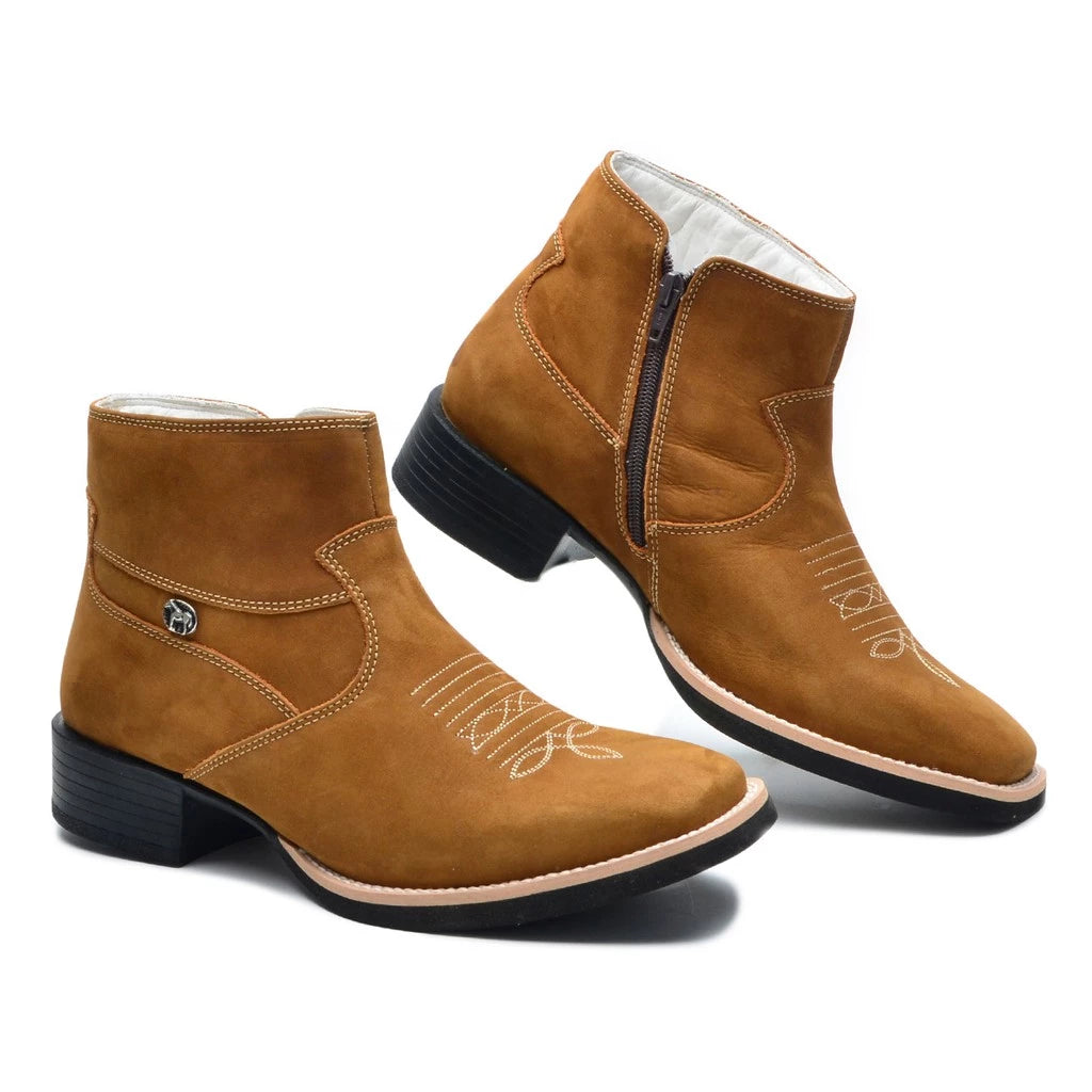 Bota Masculina Botina Texana Country Bico Quadrado 100% Couro Natural Confortável