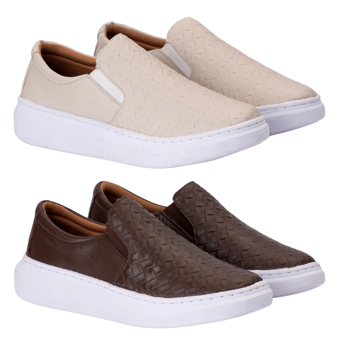 Tênis Masculino Mocassim Slip On Casual Couro Costarini® Compre 01 e Leve 02 + Brinde [Carteira e cinto]🔥