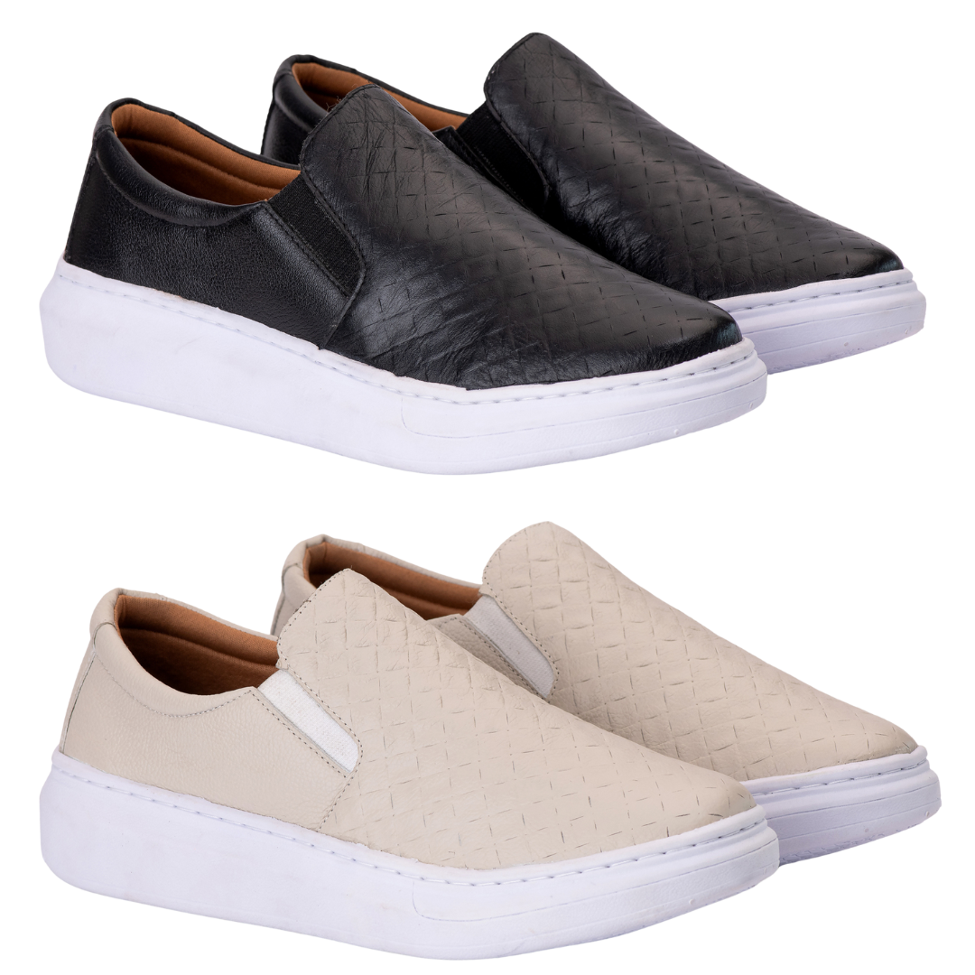 Tênis Masculino Mocassim Slip On Casual Couro Costarini® Compre 01 e Leve 02 + Brinde [Carteira e cinto]🔥