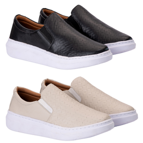 Tênis Masculino Mocassim Slip On Casual Couro Costarini® Compre 01 e Leve 02 + Brinde [Carteira e cinto]🔥