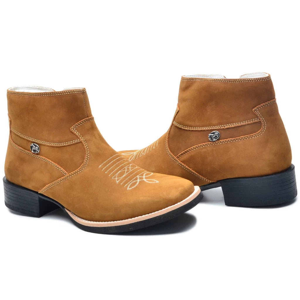 Bota Masculina Botina Texana Country Bico Quadrado 100% Couro Natural Confortável