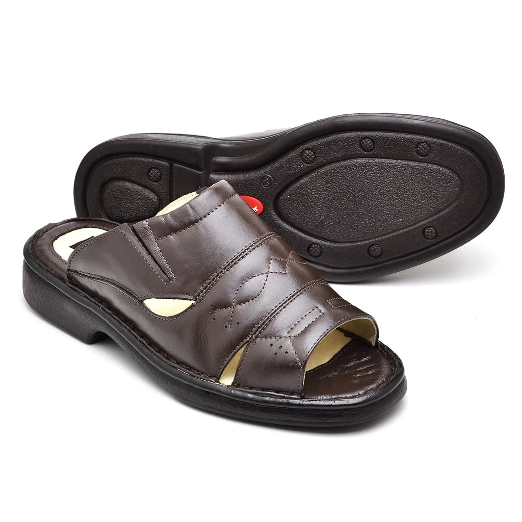 Chinelo Masculino Anti Stress Comfort em Couro Palmilha em Gel