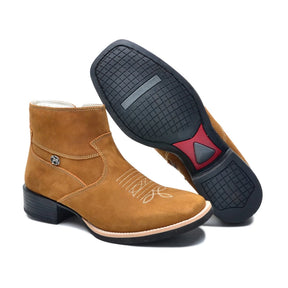 Bota Masculina Botina Texana Country Bico Quadrado 100% Couro Natural Confortável