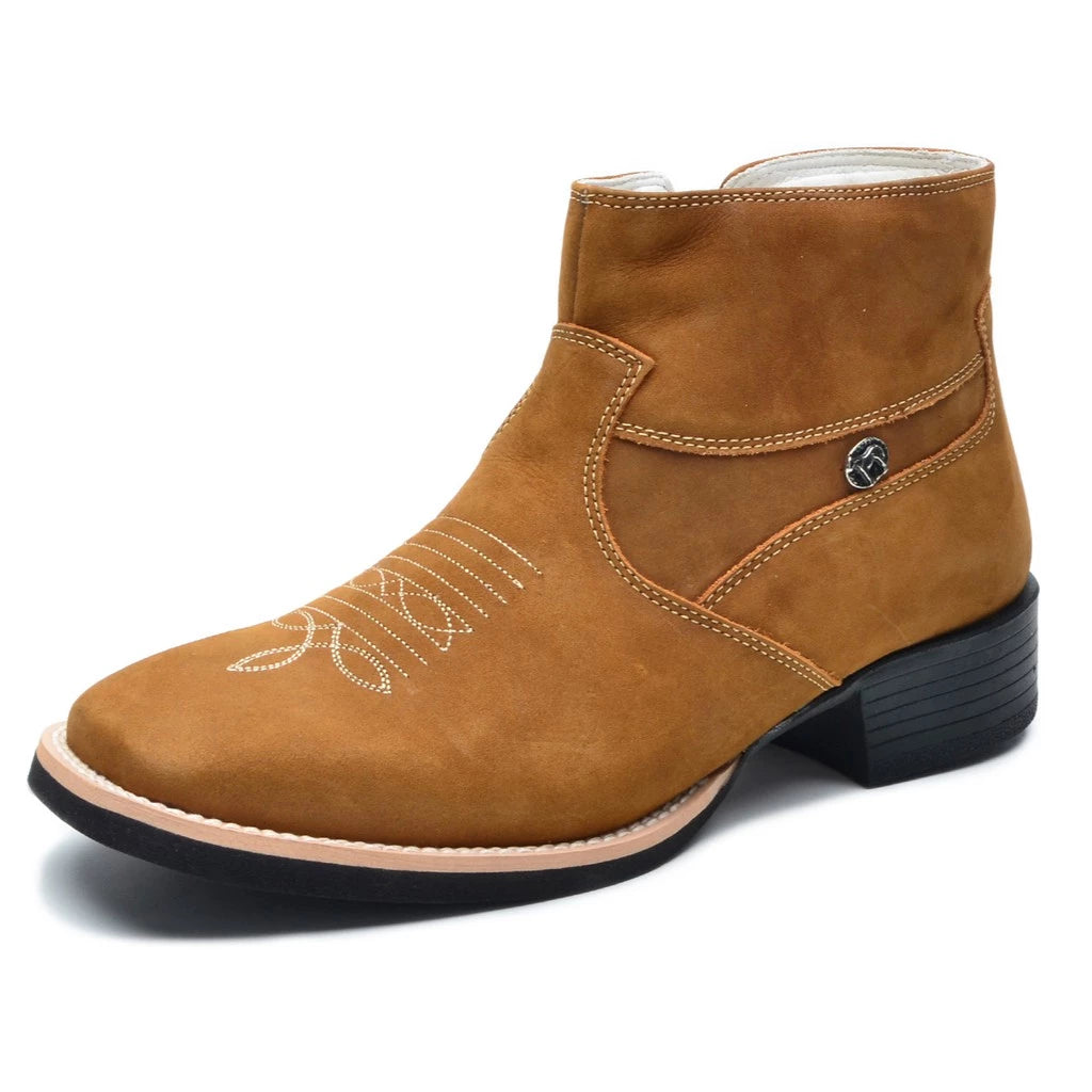 Bota Masculina Botina Texana Country Bico Quadrado 100% Couro Natural Confortável