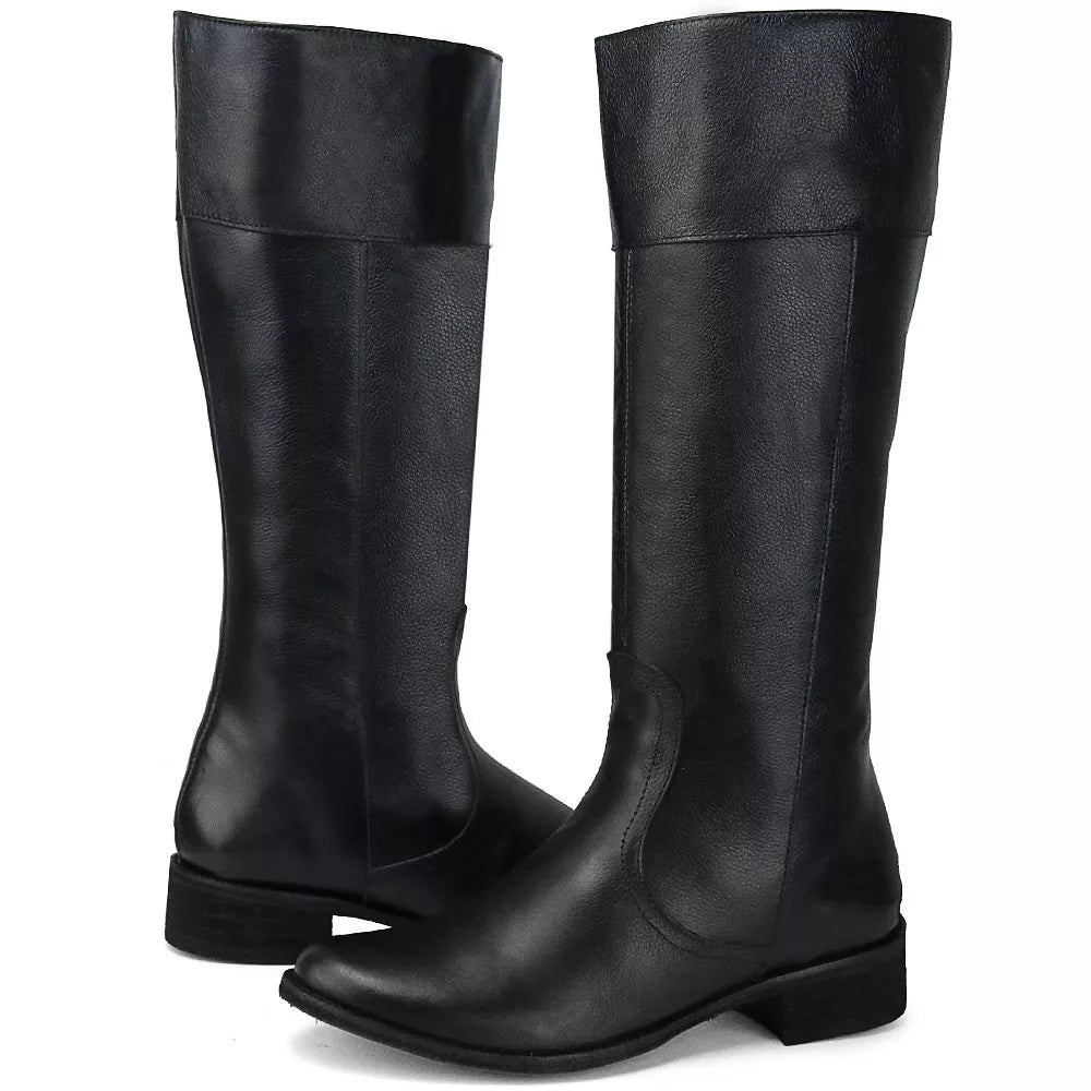 Bota Montaria Feminina Cano Longo Couro Legitimo Preto