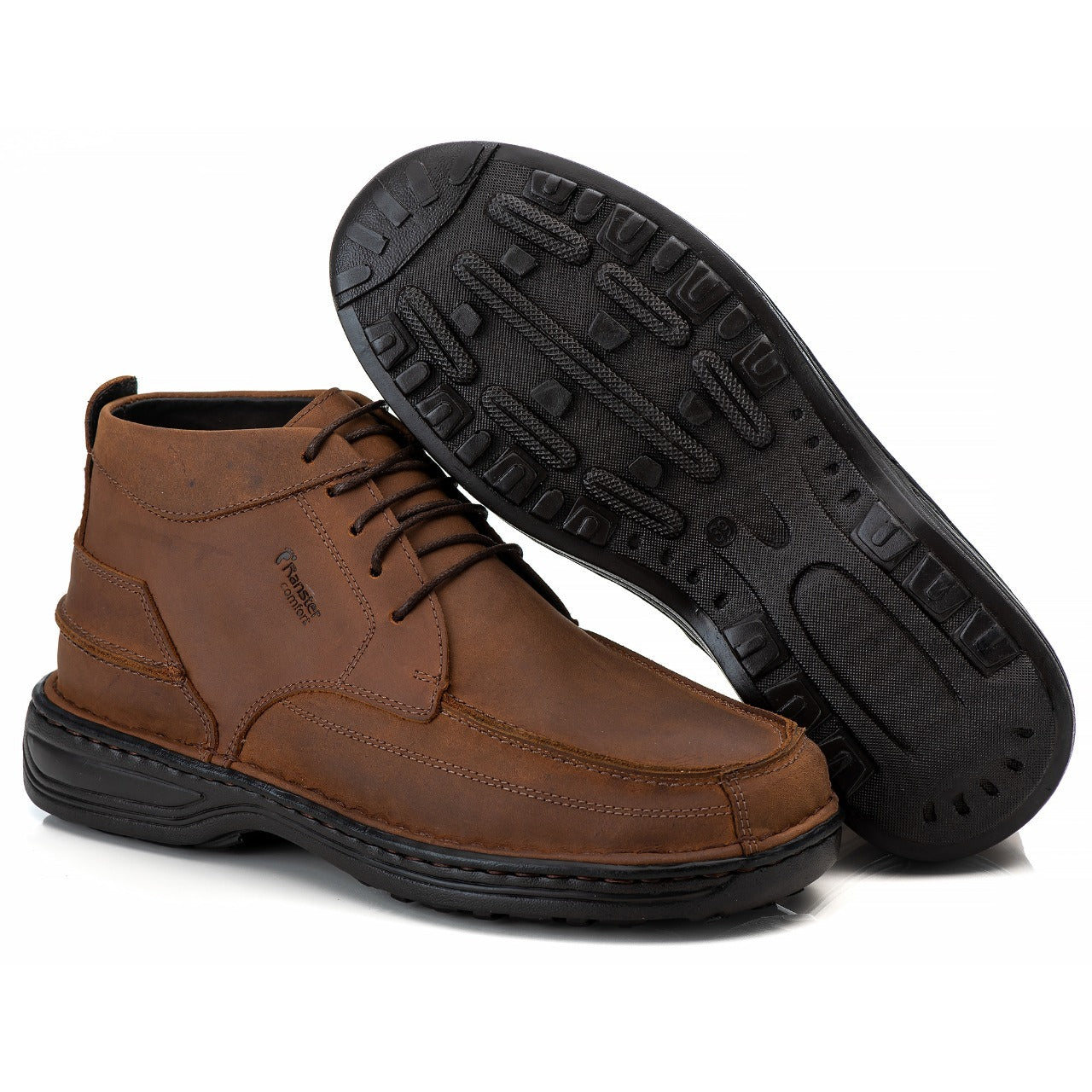 Bota Masculina Comfort Couro Rústico Leve Conforto Em Gel