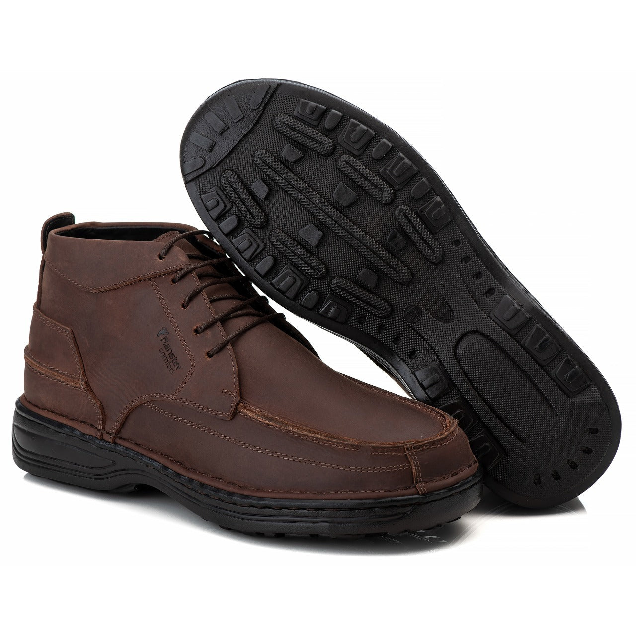 Bota Masculina Comfort Couro Rústico Leve Conforto Em Gel