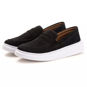 Sapatenis Masculino Tenis Couro Legitimo Mocassim Preto Slip On Sola Alta Confortavel Estilo 2023