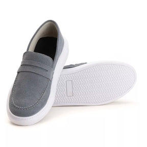 Tenis Masculino Casual em Couro Legitimo Camurça Slip On Sola Alta Confortavel Estilo 2023