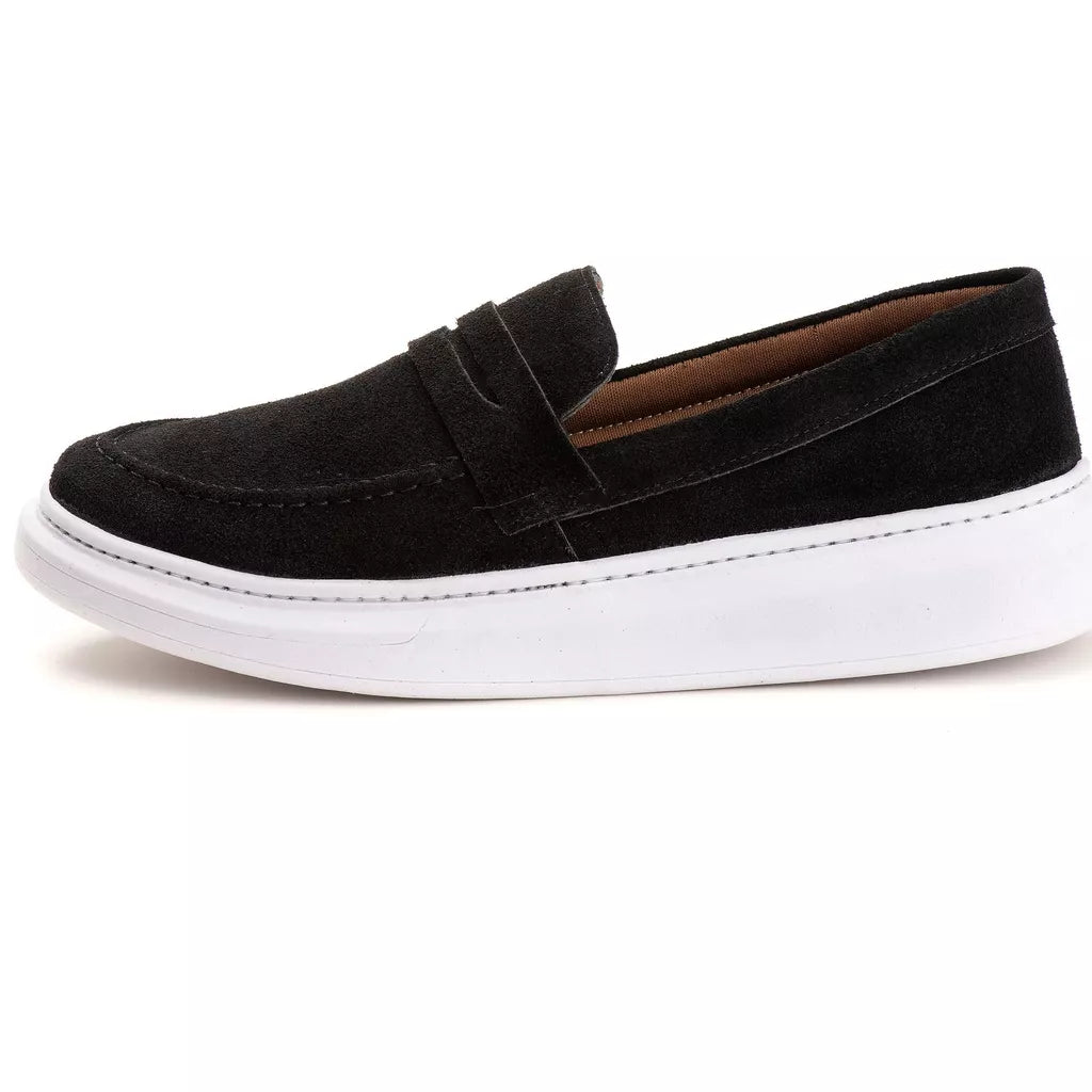 Tenis Masculino Casual em Couro Legitimo Camurça Slip On Sola Alta Confortavel Estilo 2023