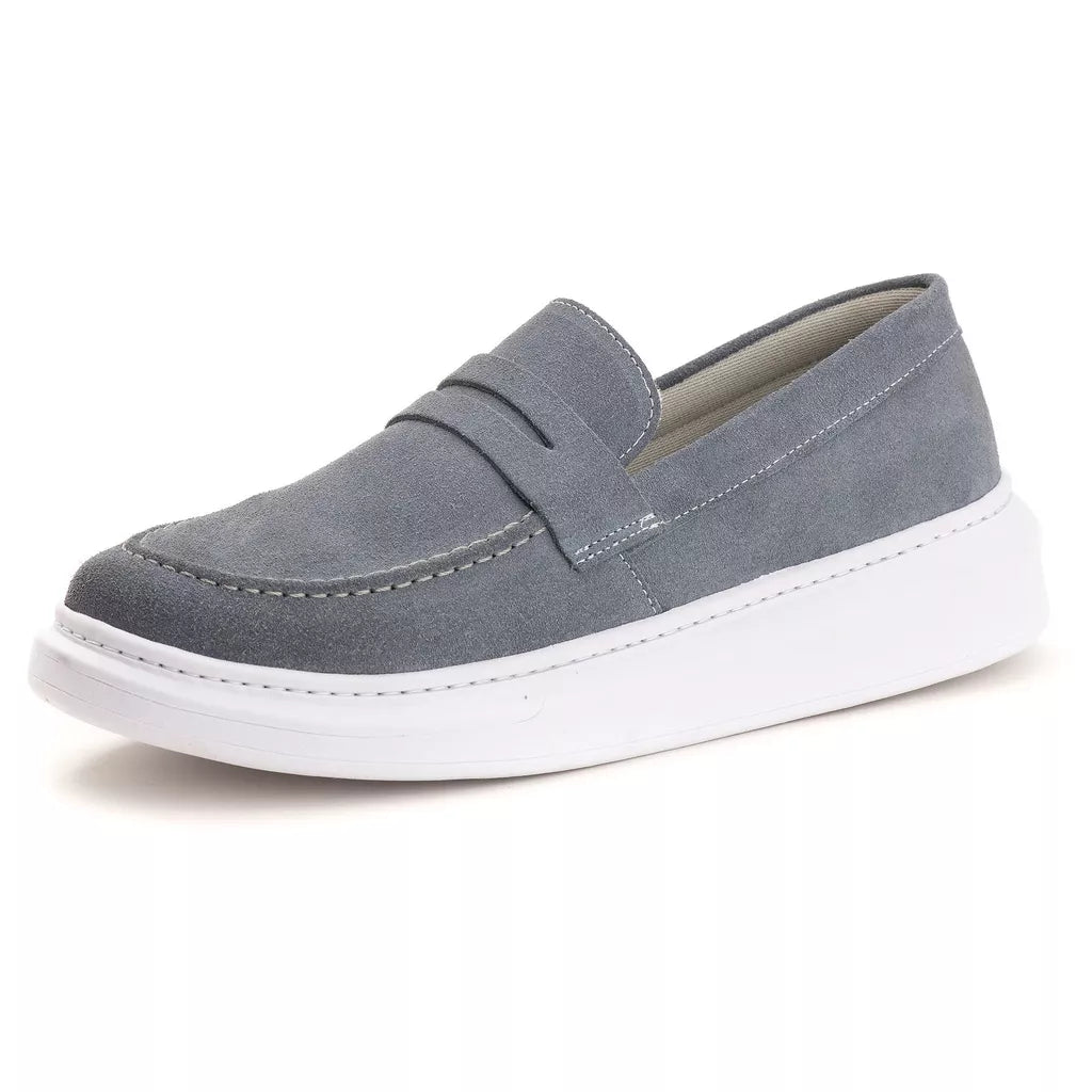 Tenis Masculino Casual em Couro Legitimo Camurça Slip On Sola Alta Confortavel Estilo 2023