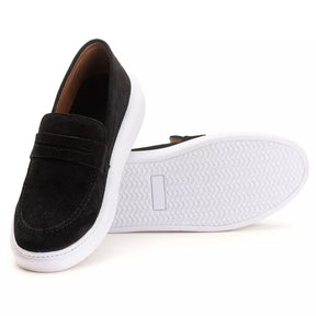 Sapatenis Masculino Tenis Couro Legitimo Mocassim Preto Slip On Sola Alta Confortavel Estilo 2023