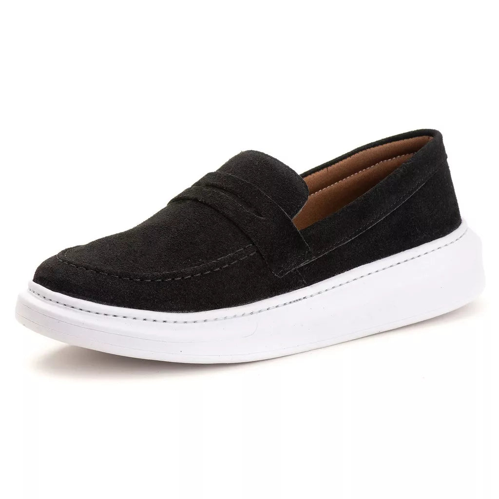 Sapatenis Masculino Tenis Couro Legitimo Mocassim Preto Slip On Sola Alta Confortavel Estilo 2023