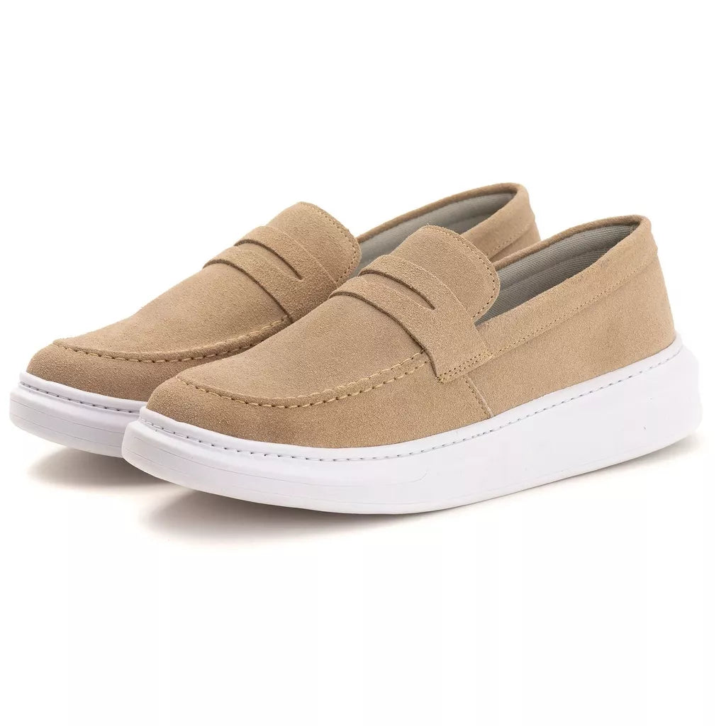 Tenis Masculino Casual em Couro Legitimo Camurça Slip On Sola Alta Confortavel Estilo 2023