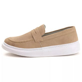 Tenis Masculino Casual em Couro Legitimo Camurça Slip On Sola Alta Confortavel Estilo 2023