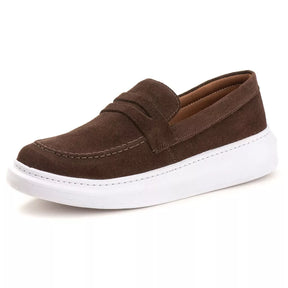 Tenis Masculino Casual em Couro Legitimo Camurça Slip On Sola Alta Confortavel Estilo 2023